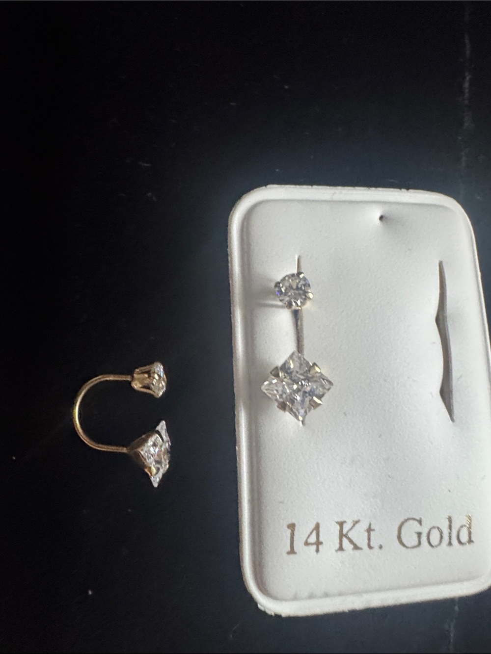 14 Kt. Gold Clear Stone Stud Earrings - Classic Sparkle - Picture 3 of 3